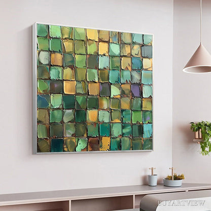 BUYARTVIEW Emerald Mosaic – Textured Abstract Green and Gold Oil Painting - image 4