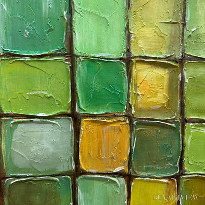 BUYARTVIEW Emerald Mosaic – Textured Abstract Green and Gold Oil Painting - image 6