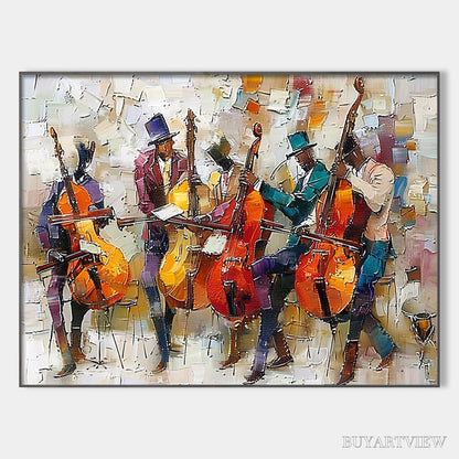 BUYARTVIEW Cellos in Harmony – Textured Musicians Oil Painting - image 1