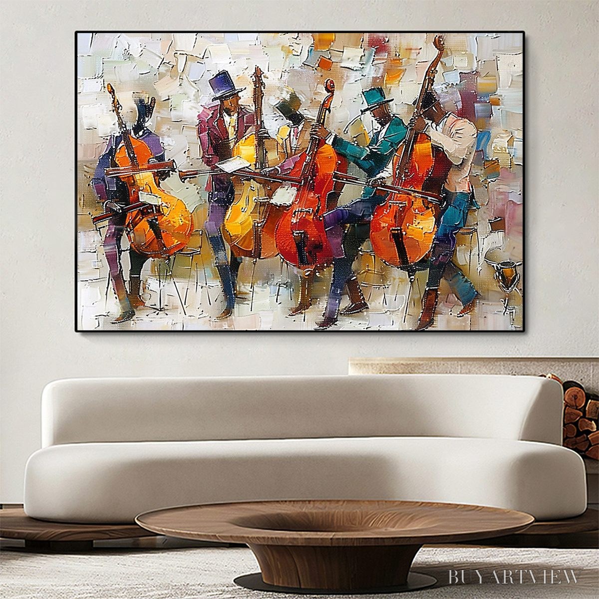 BUYARTVIEW Cellos in Harmony – Textured Musicians Oil Painting - image 2