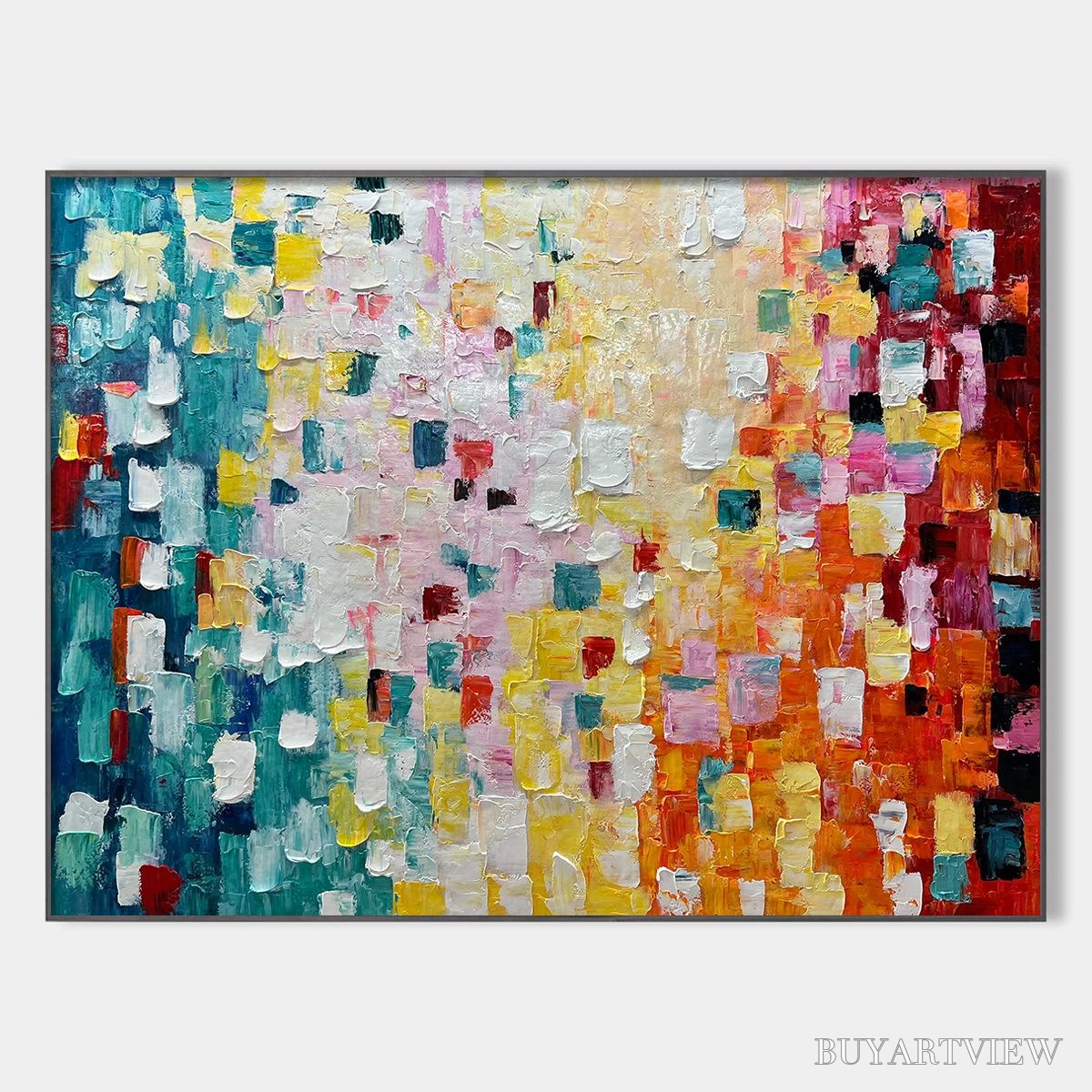 BUYARTVIEW Pixel Rainbow – Colorful Abstract Impasto Oil Painting - image 1