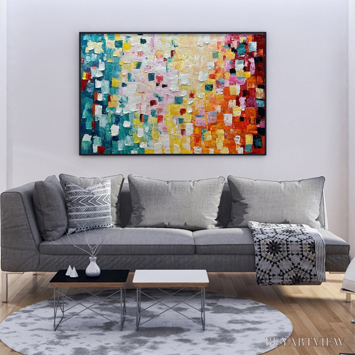 BUYARTVIEW Pixel Rainbow – Colorful Abstract Impasto Oil Painting - image 2