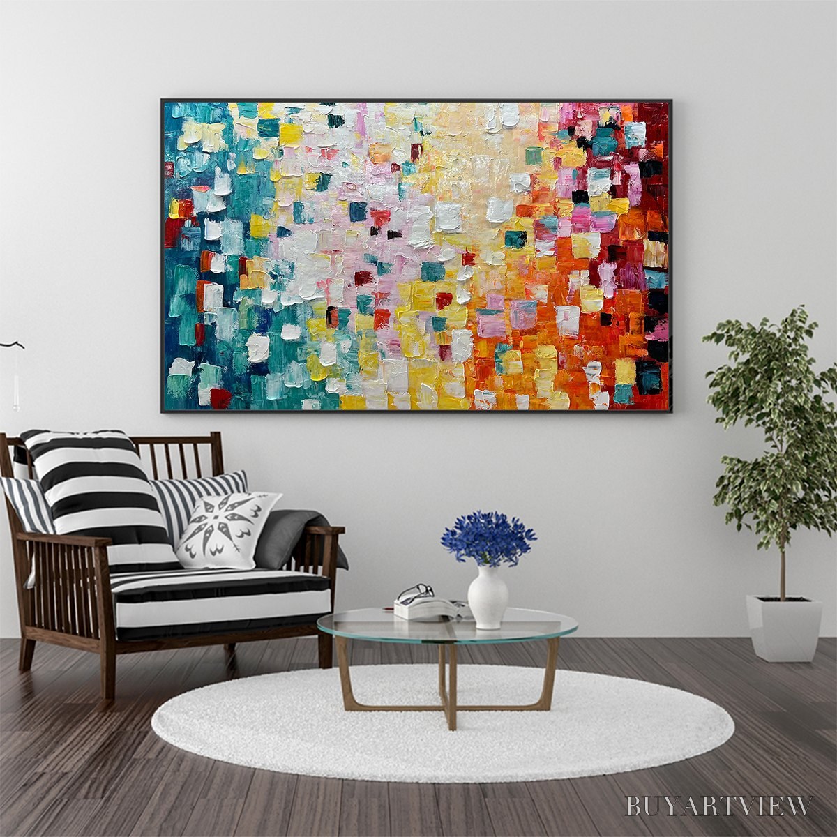 BUYARTVIEW Pixel Rainbow – Colorful Abstract Impasto Oil Painting - image 6