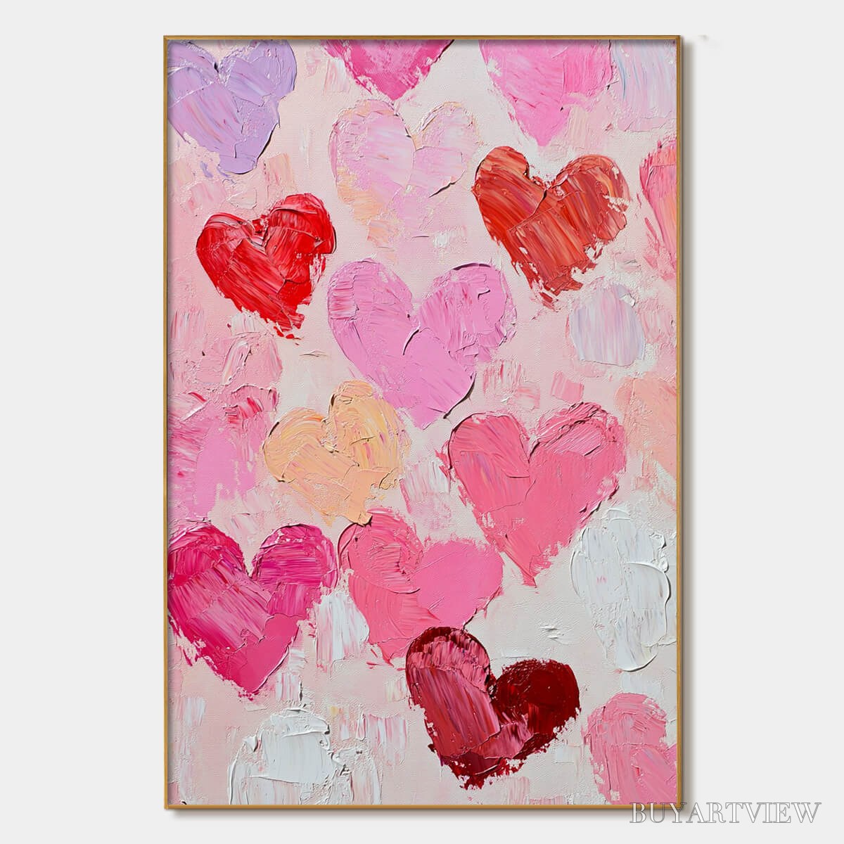 BUYARTVIEW Fluttering Hearts – Colorful Impasto Abstract Oil Painting of Hearts - image 1