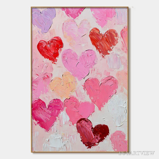 BUYARTVIEW Fluttering Hearts – Colorful Impasto Abstract Oil Painting of Hearts - image 1