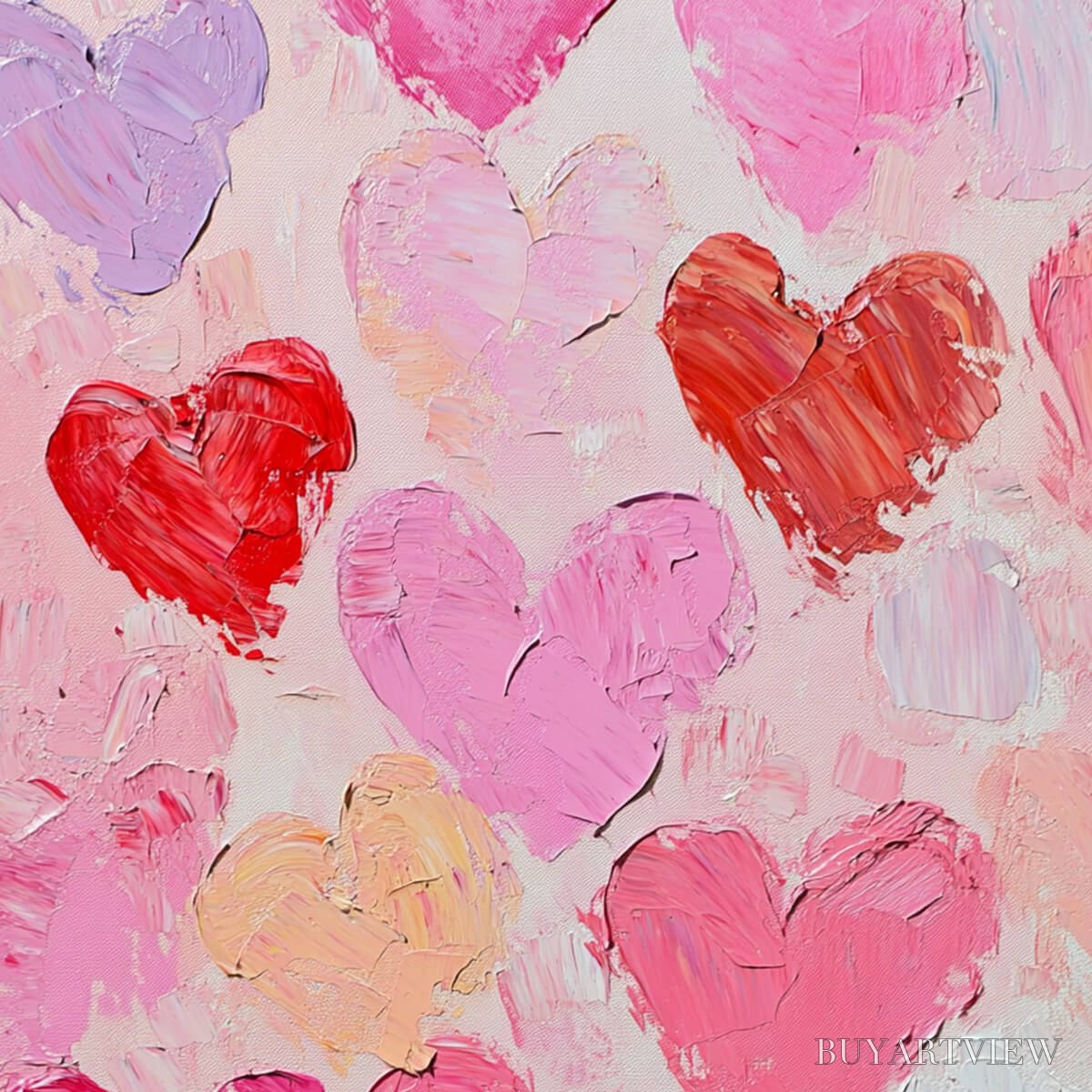 BUYARTVIEW Fluttering Hearts – Colorful Impasto Abstract Oil Painting of Hearts - image 3