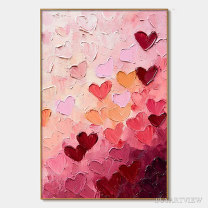 BUYARTVIEW Heartscape – Textured Impasto Abstract Oil Painting in Pink and Red - image 1