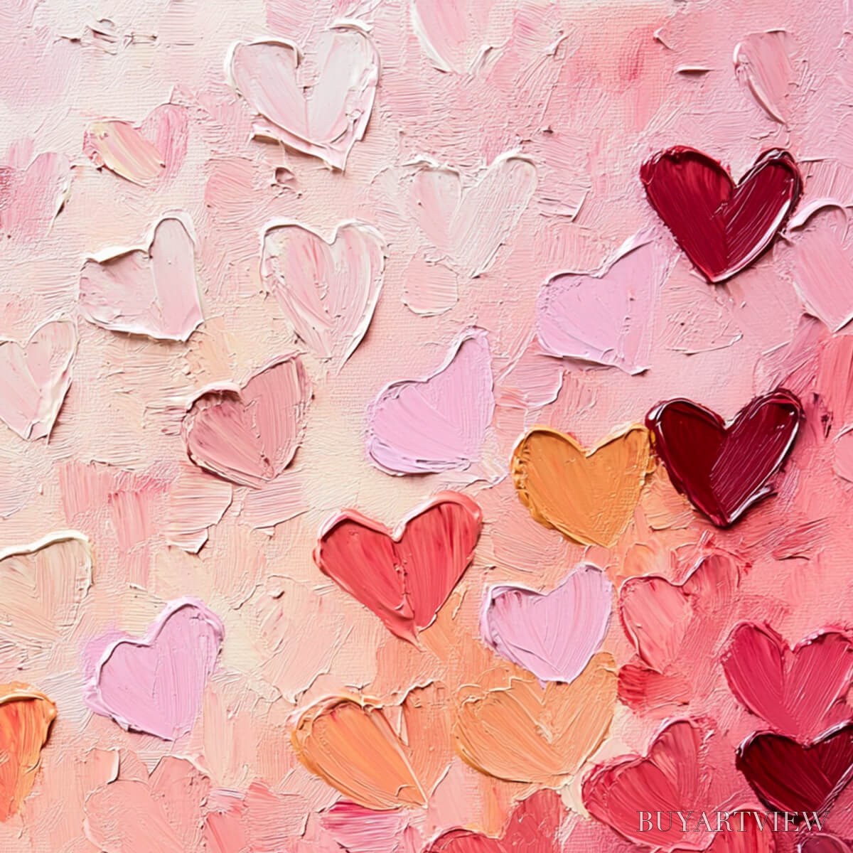 BUYARTVIEW Heartscape – Textured Impasto Abstract Oil Painting in Pink and Red - image 3