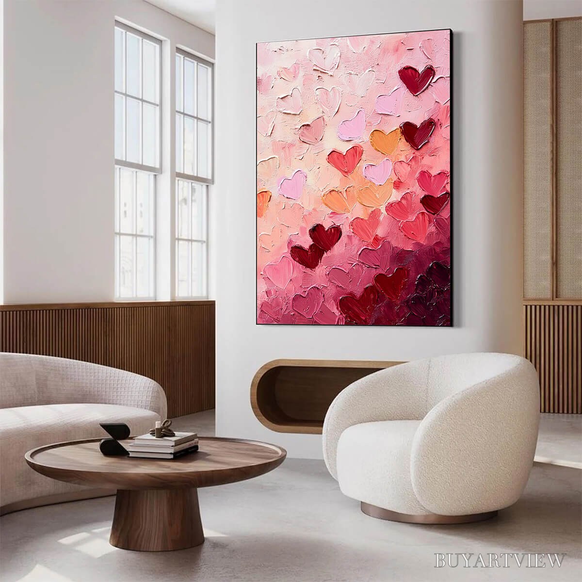 BUYARTVIEW Heartscape – Textured Impasto Abstract Oil Painting in Pink and Red - image 4