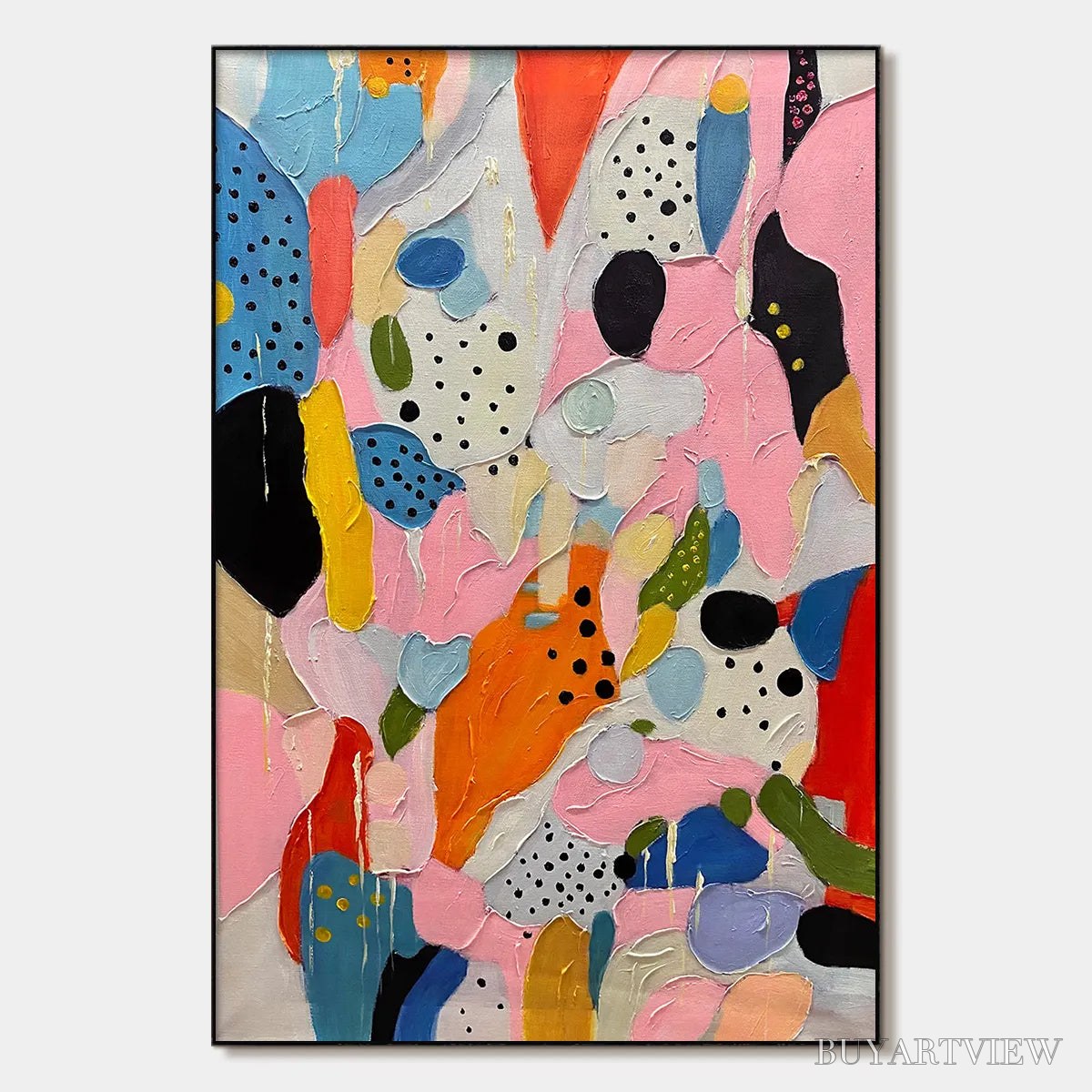 BUYARTVIEW Confetti Dreams – Vertical Abstract Painting in Vibrant Pink and Multicolor - image 1