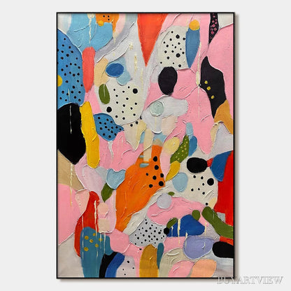 BUYARTVIEW Confetti Dreams – Vertical Abstract Painting in Vibrant Pink and Multicolor - image 1