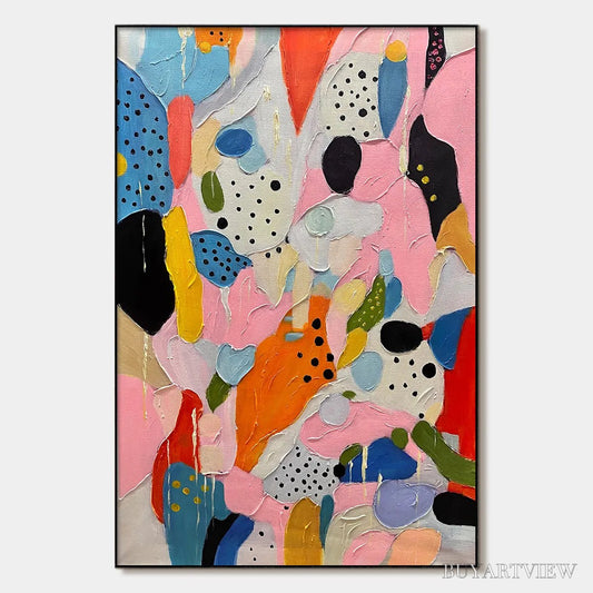 BUYARTVIEW Confetti Dreams – Vertical Abstract Painting in Vibrant Pink and Multicolor - image 1