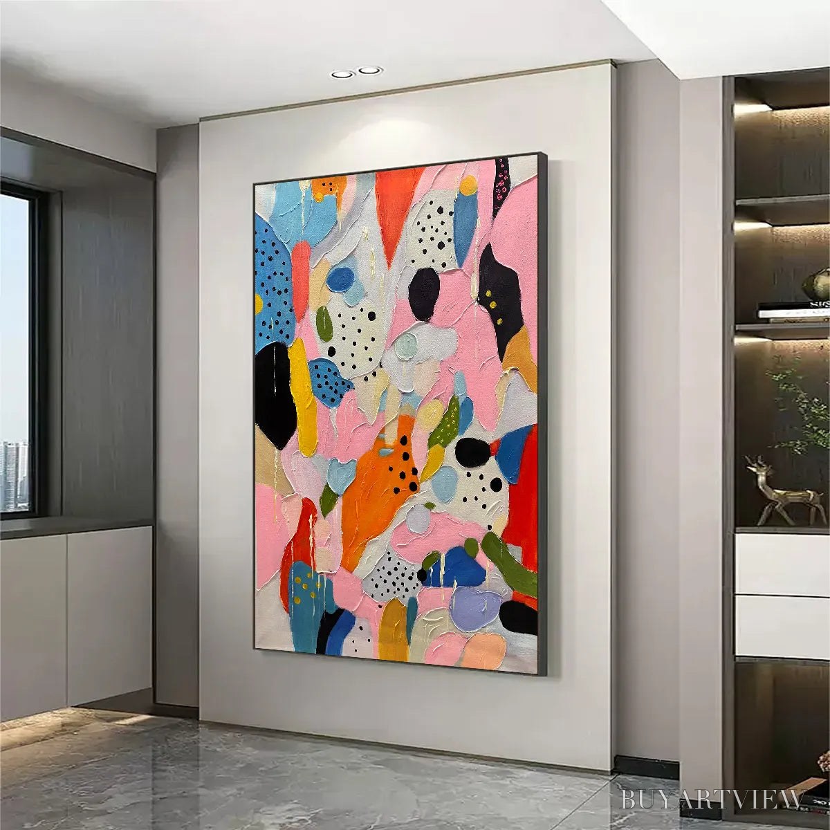 BUYARTVIEW Confetti Dreams – Vertical Abstract Painting in Vibrant Pink and Multicolor - image 4