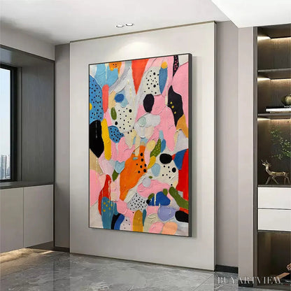BUYARTVIEW Confetti Dreams – Vertical Abstract Painting in Vibrant Pink and Multicolor - image 4