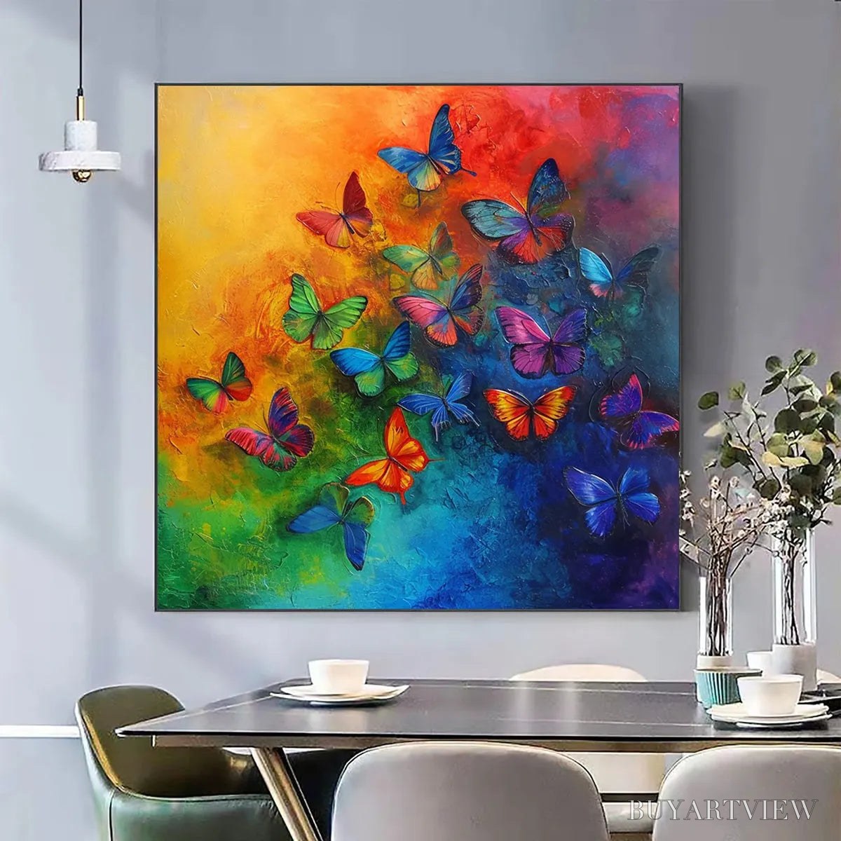 BUYARTVIEW Butterfly Rainbow – Square Colorful Butterfly Oil Painting on Canvas - image 2