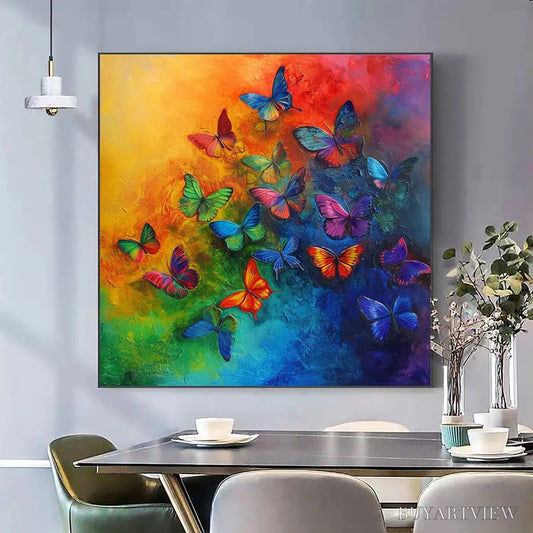 BUYARTVIEW Butterfly Rainbow – Square Colorful Butterfly Oil Painting on Canvas - image 2