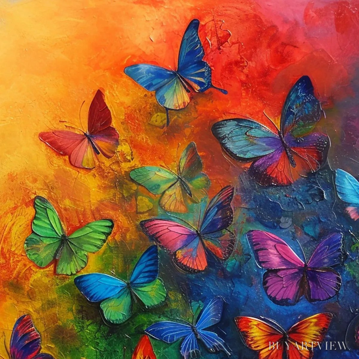 BUYARTVIEW Butterfly Rainbow – Square Colorful Butterfly Oil Painting on Canvas - image 3