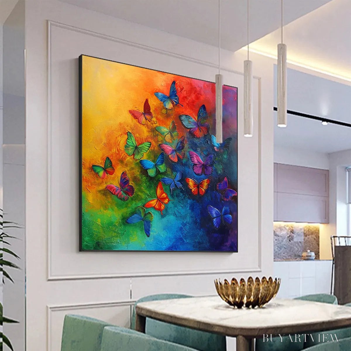 BUYARTVIEW Butterfly Rainbow – Square Colorful Butterfly Oil Painting on Canvas - image 4
