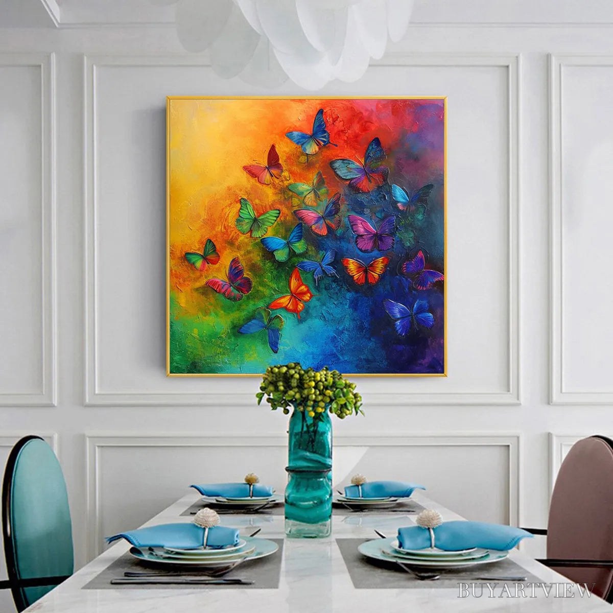 BUYARTVIEW Butterfly Rainbow – Square Colorful Butterfly Oil Painting on Canvas - image 5