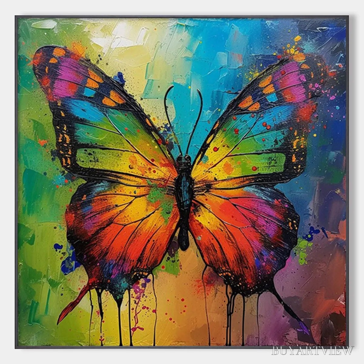 BUYARTVIEW Iridescent Wings – Square Colorful Butterfly Oil Painting on Canvas - image 1
