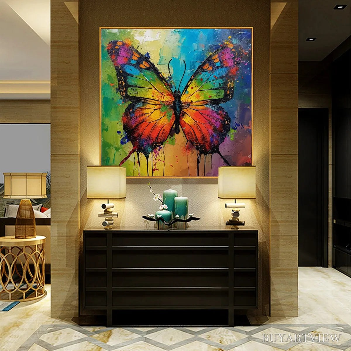 BUYARTVIEW Iridescent Wings – Square Colorful Butterfly Oil Painting on Canvas - image 2