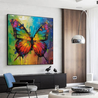 BUYARTVIEW Iridescent Wings – Square Colorful Butterfly Oil Painting on Canvas - image 3