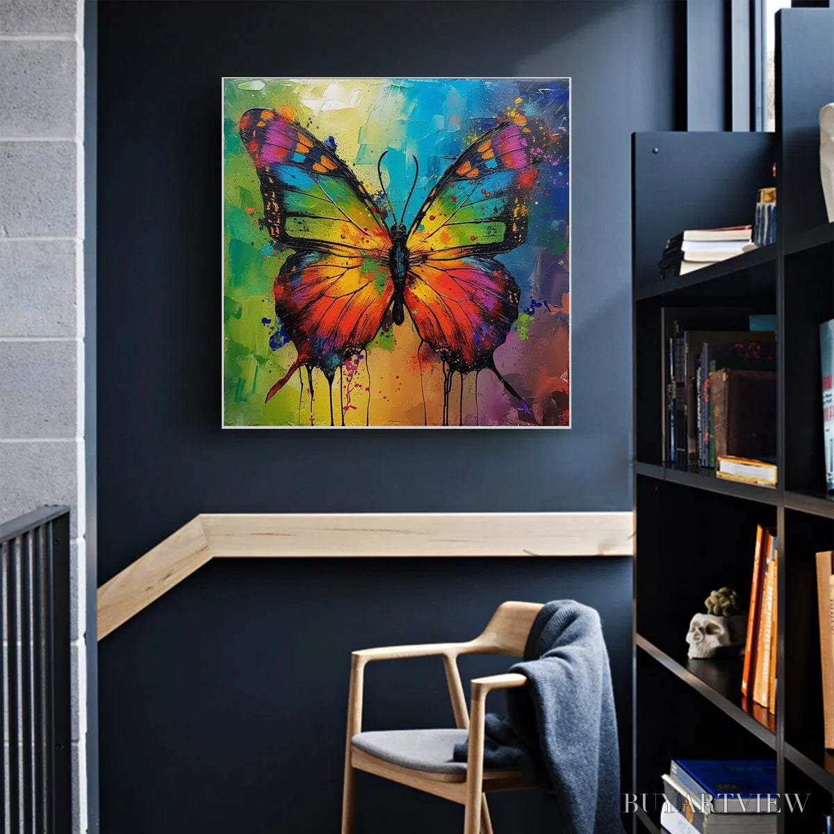BUYARTVIEW Iridescent Wings – Square Colorful Butterfly Oil Painting on Canvas - image 4