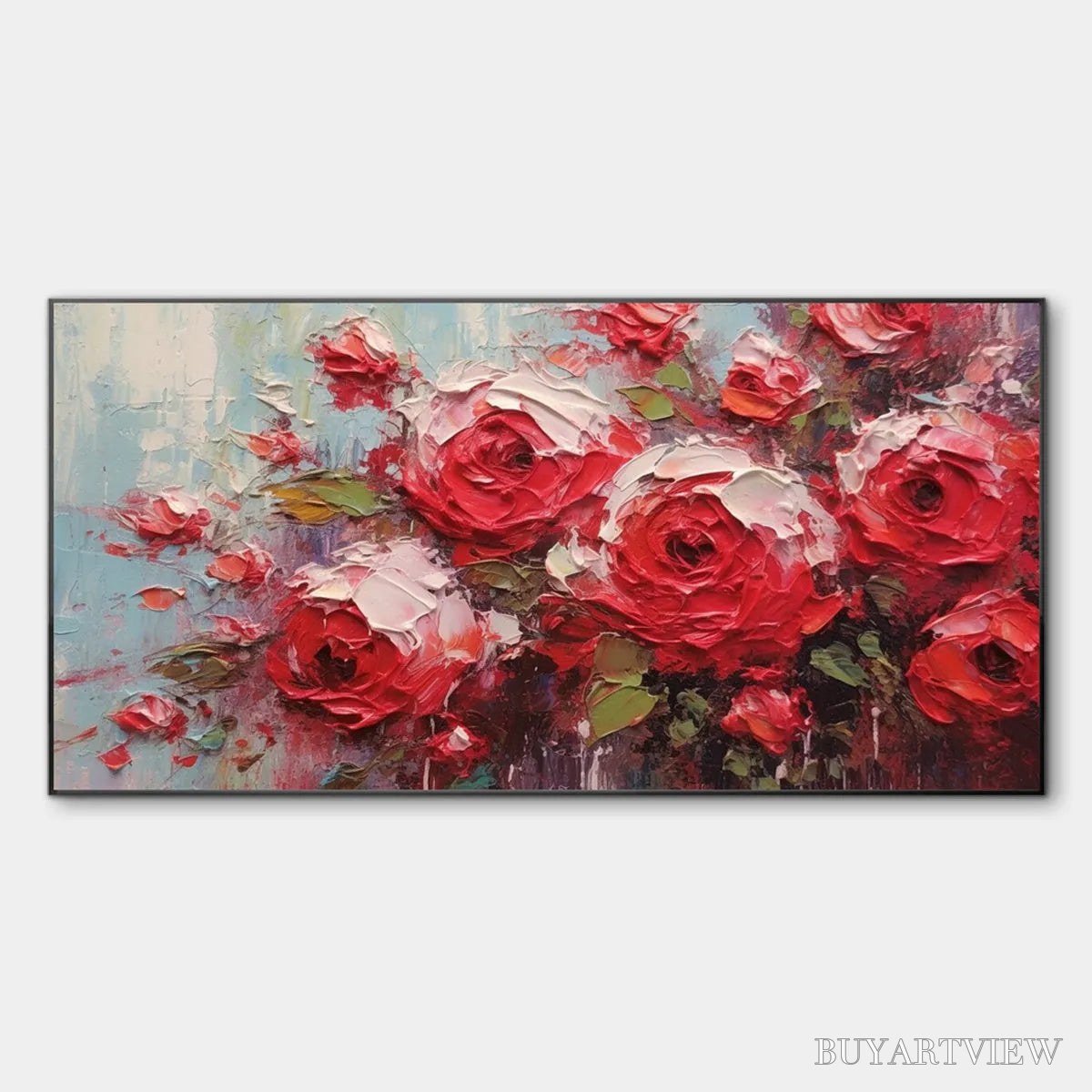 BUYARTVIEW Crimson Rhapsody – Impasto Red Rose Painting - image 1