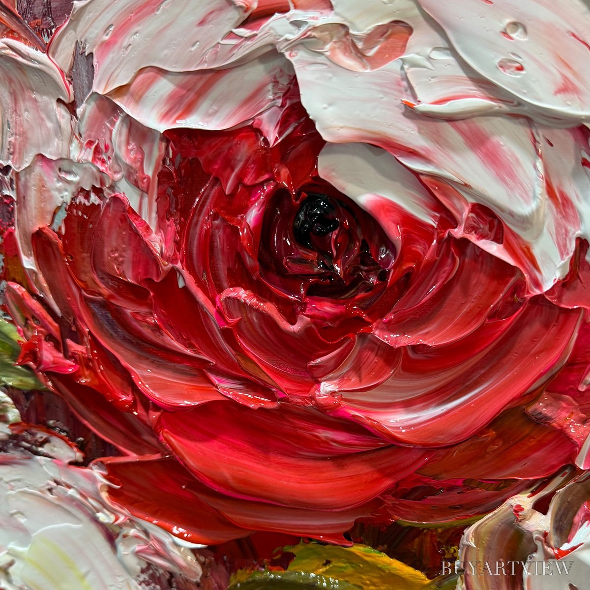 BUYARTVIEW Crimson Rhapsody – Impasto Red Rose Painting - image 3