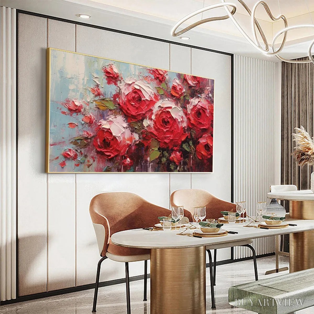 BUYARTVIEW Crimson Rhapsody – Impasto Red Rose Painting - image 4