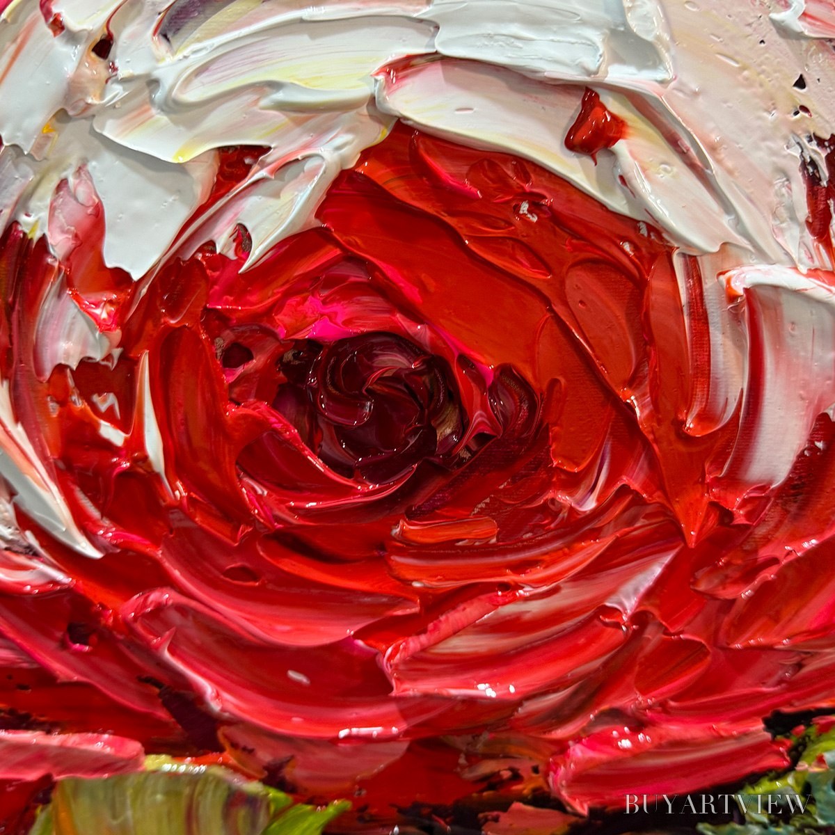 BUYARTVIEW Crimson Rhapsody – Impasto Red Rose Painting - image 5