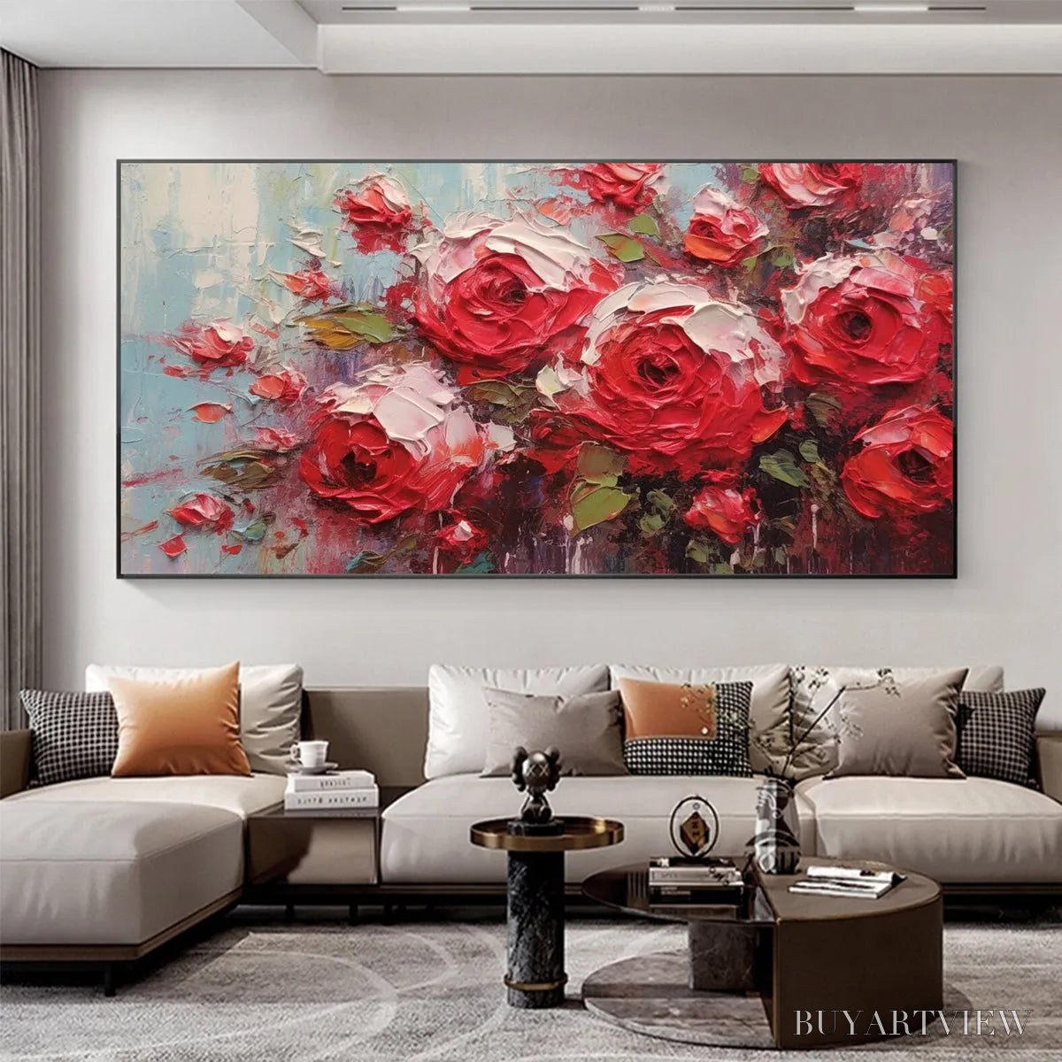 BUYARTVIEW Crimson Rhapsody – Impasto Red Rose Painting - image 6