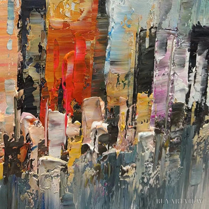 BUYARTVIEW Metropolitan Reflections – Panoramic Cityscape Oil Painting - image 3