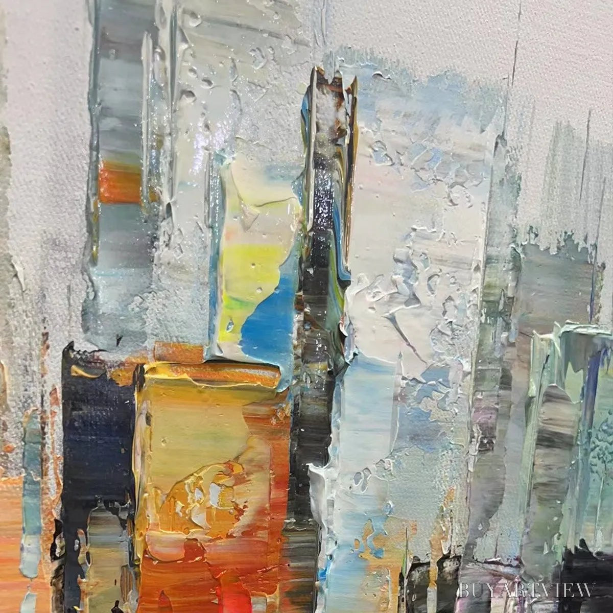 BUYARTVIEW Metropolitan Reflections – Panoramic Cityscape Oil Painting - image 5