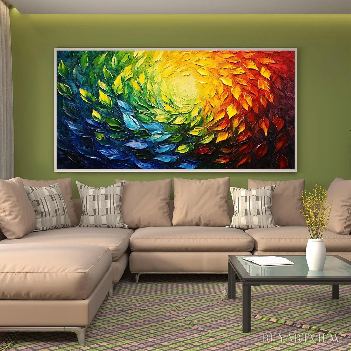 BUYARTVIEW Chroma Spin – Impasto Abstract Oil Painting in Vibrant Rainbow Colors - image 3