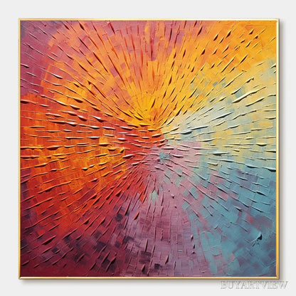 BUYARTVIEW Burst of Color – Square Abstract Impasto Painting, Textured , Orange, Pink, Blue - image 1