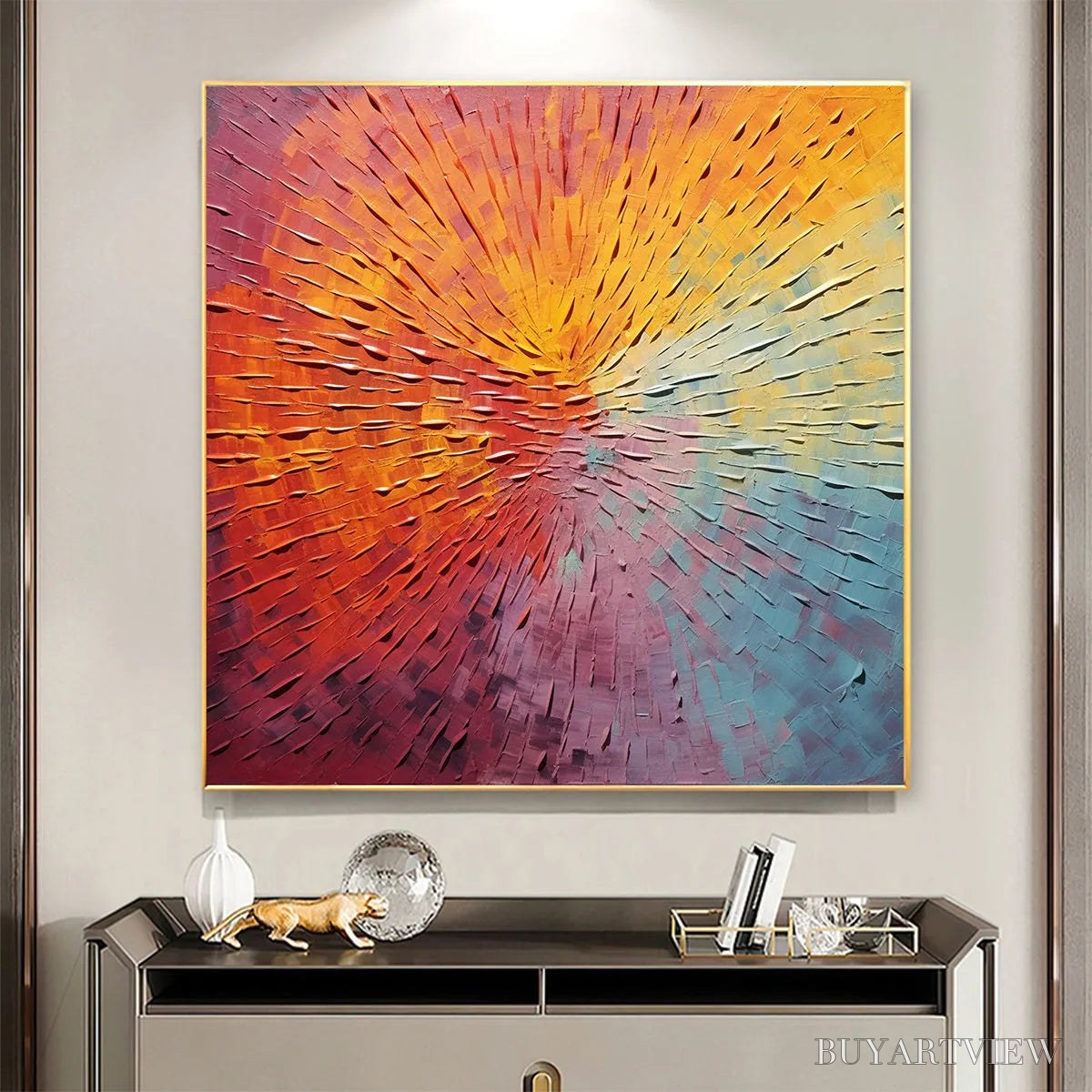 BUYARTVIEW Burst of Color – Square Abstract Impasto Painting, Textured , Orange, Pink, Blue - image 2