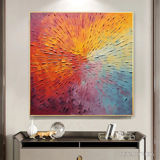 BUYARTVIEW Burst of Color – Square Abstract Impasto Painting, Textured , Orange, Pink, Blue - image 2
