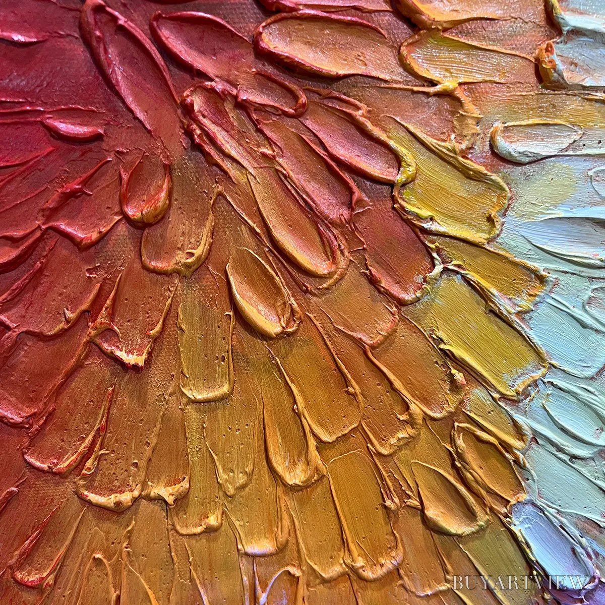 BUYARTVIEW Burst of Color – Square Abstract Impasto Painting, Textured , Orange, Pink, Blue - image 3