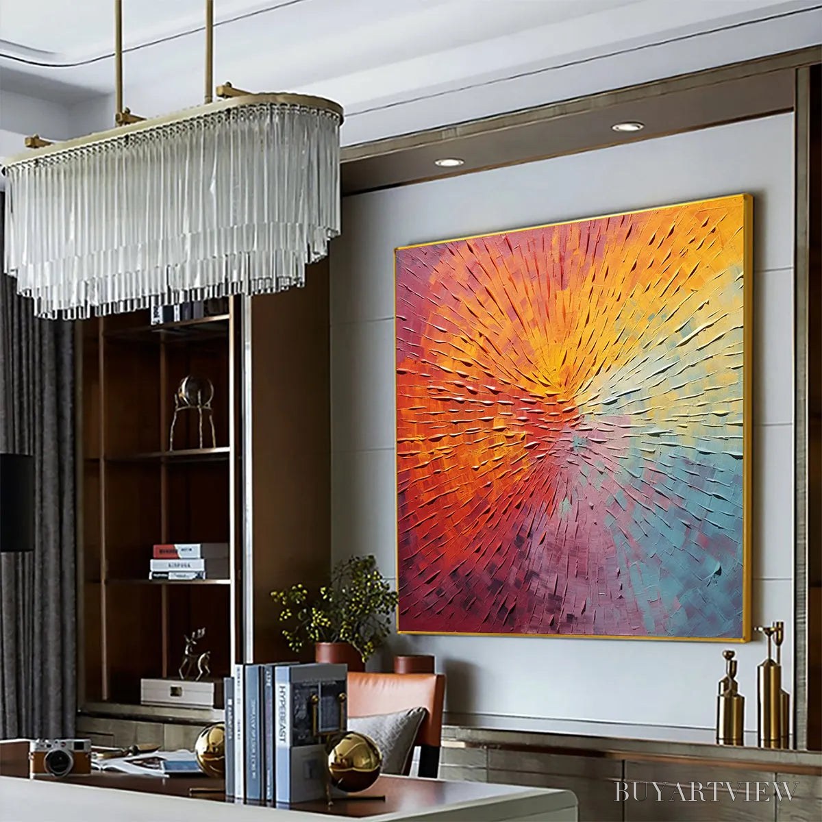BUYARTVIEW Burst of Color – Square Abstract Impasto Painting, Textured , Orange, Pink, Blue - image 4