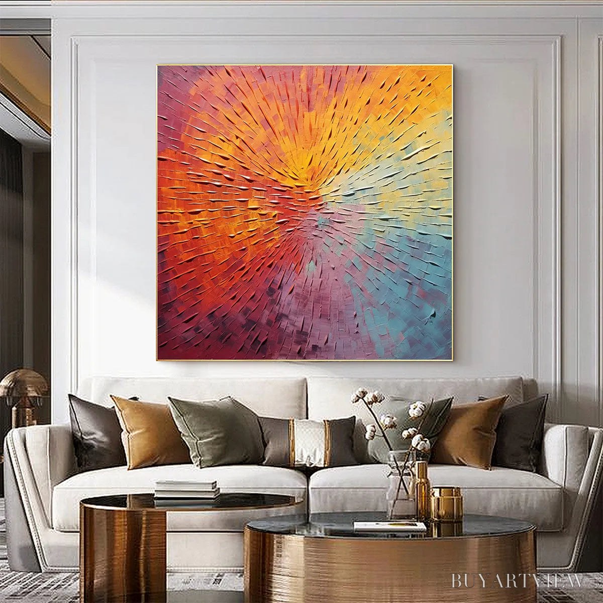 BUYARTVIEW Burst of Color – Square Abstract Impasto Painting, Textured , Orange, Pink, Blue - image 6