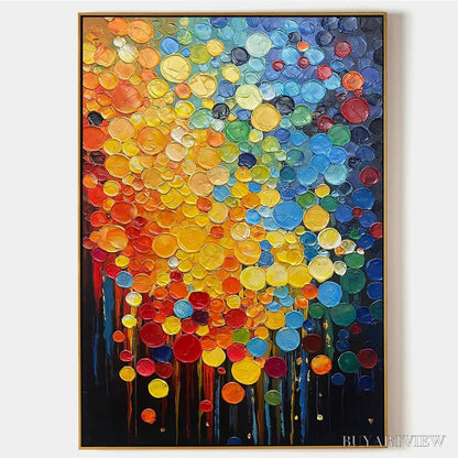BUYARTVIEW Rainbow Drops – Vertical Abstract Painting with Colorful Circles, Textured Impasto, Modern - image 1