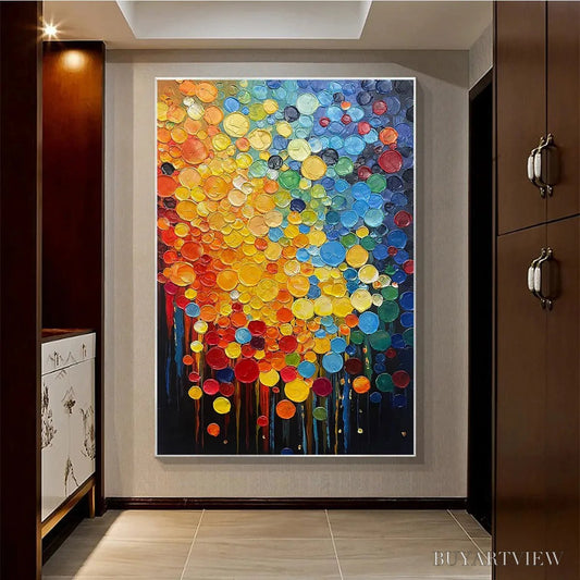 BUYARTVIEW Rainbow Drops – Vertical Abstract Painting with Colorful Circles, Textured Impasto, Modern - image 2
