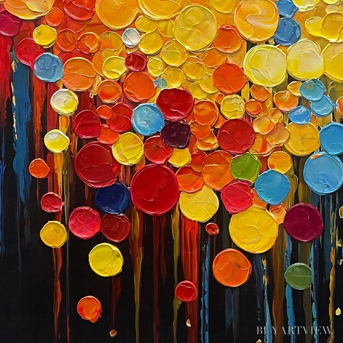BUYARTVIEW Rainbow Drops – Vertical Abstract Painting with Colorful Circles, Textured Impasto, Modern - image 3