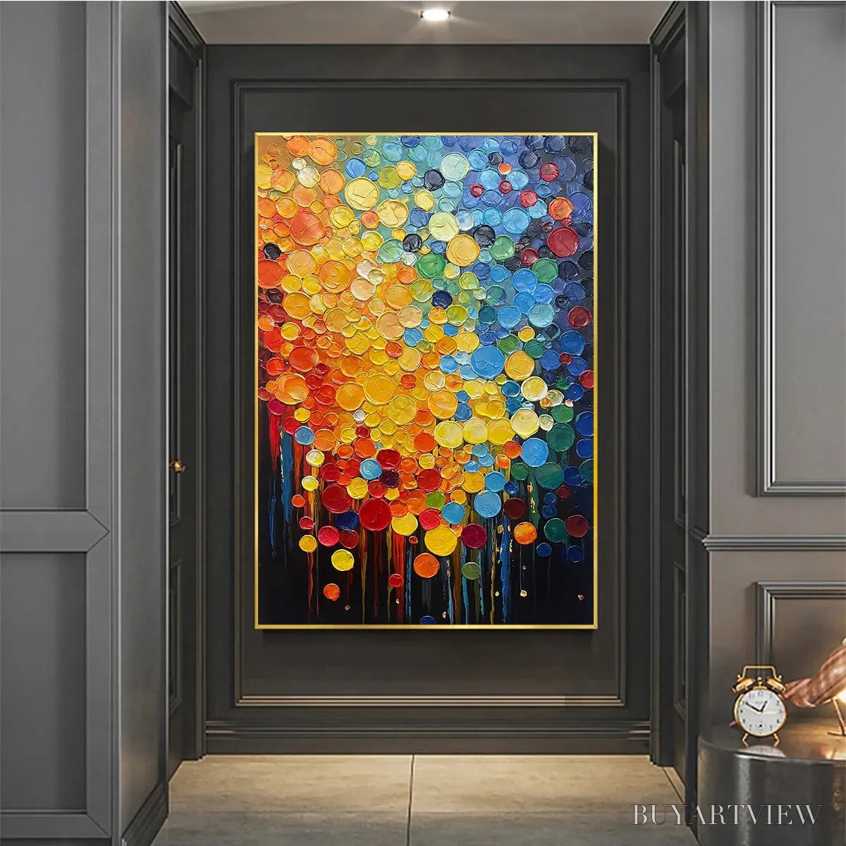 BUYARTVIEW Rainbow Drops – Vertical Abstract Painting with Colorful Circles, Textured Impasto, Modern - image 4