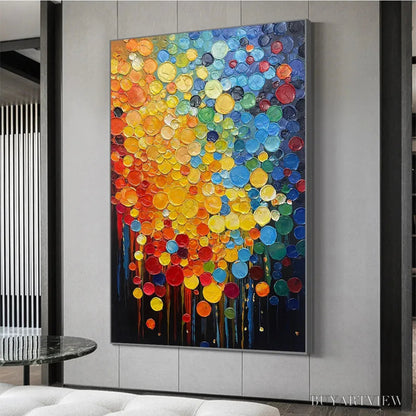 BUYARTVIEW Rainbow Drops – Vertical Abstract Painting with Colorful Circles, Textured Impasto, Modern - image 5