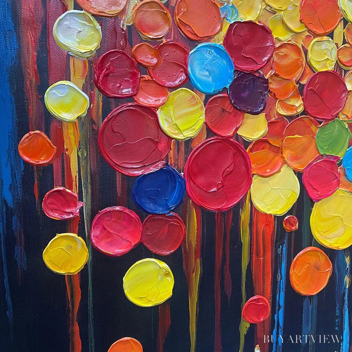 BUYARTVIEW Rainbow Drops – Vertical Abstract Painting with Colorful Circles, Textured Impasto, Modern - image 6