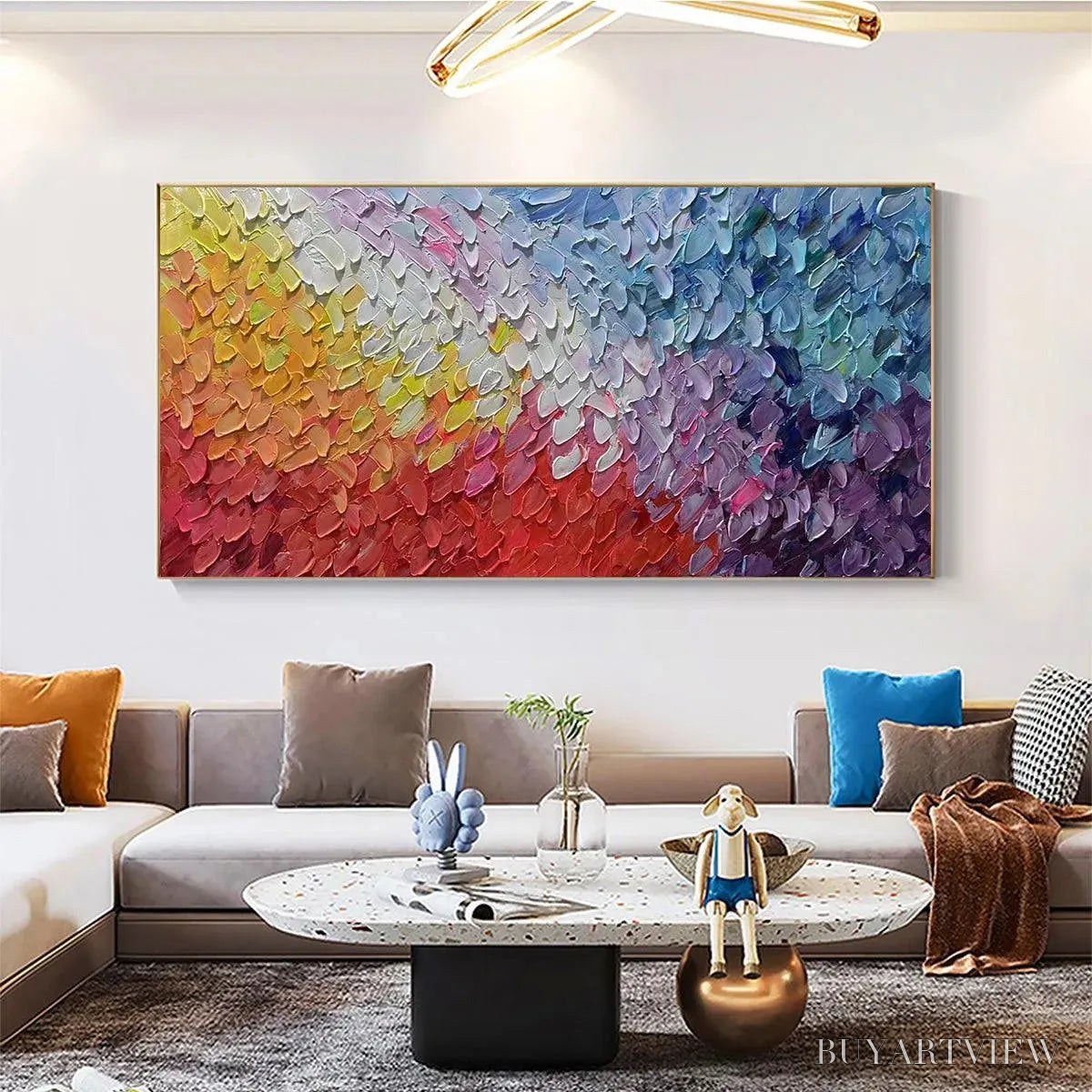 BUYARTVIEW Chromatic Flow – Colorful Abstract Painting, Textured Impasto, Panoramic Canvas, Modern - image 2