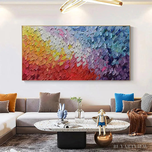 BUYARTVIEW Chromatic Flow – Colorful Abstract Painting, Textured Impasto, Panoramic Canvas, Modern - image 2
