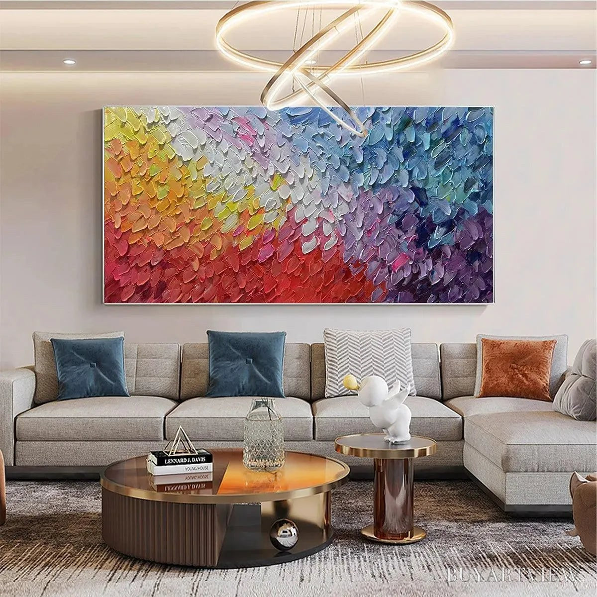 BUYARTVIEW Chromatic Flow – Colorful Abstract Painting, Textured Impasto, Panoramic Canvas, Modern - image 4